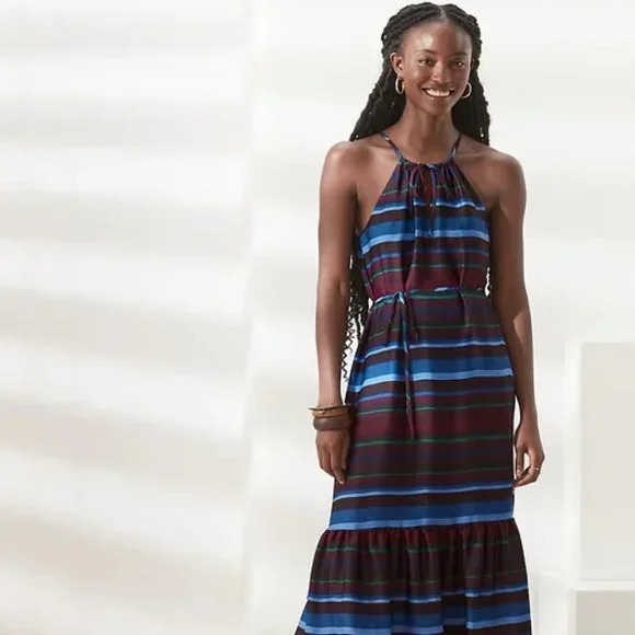 Banana Republic Dresses & Skirts - Banana‎ Republic Halter Striped Flounce Midi Dress